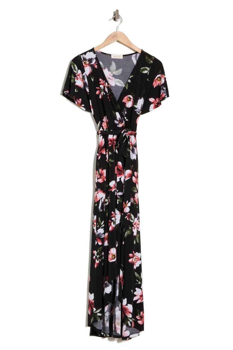Flutter Sleeve High-Low Dress, Alternate, color, BLACK FLORAL