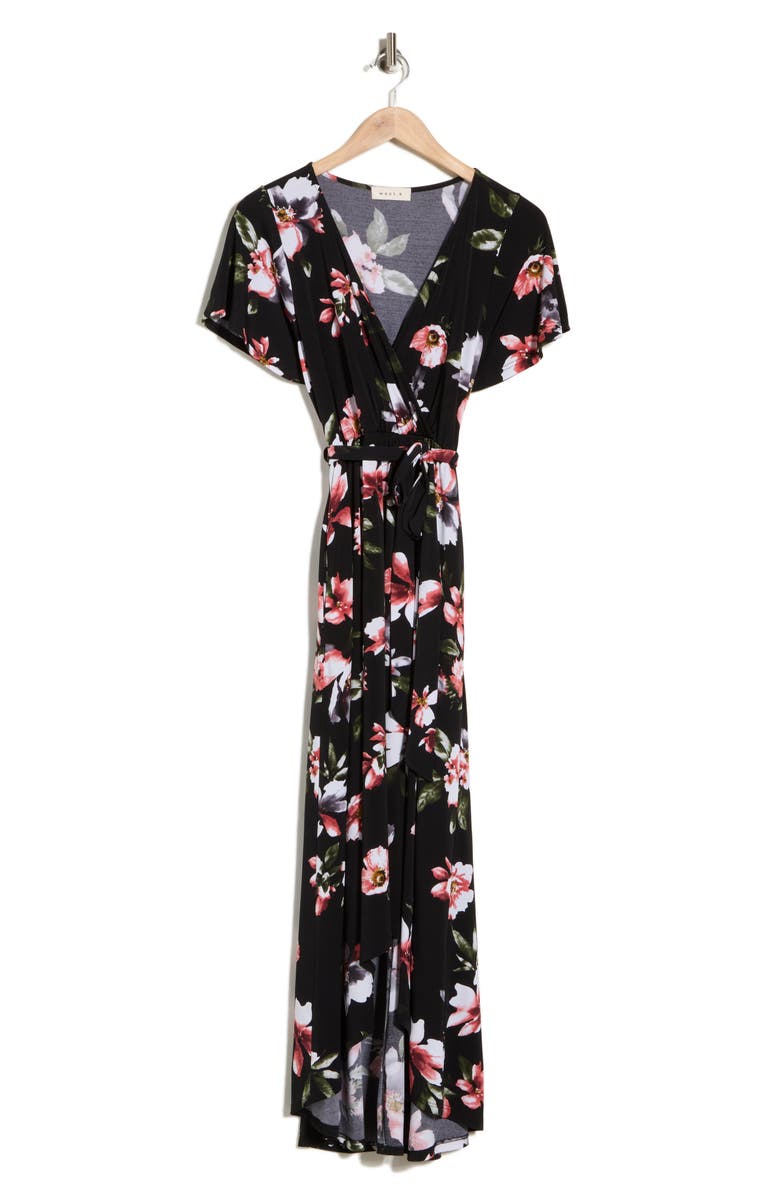 WEST K Flutter Sleeve High-Low Dress, Main, color, Black Floral