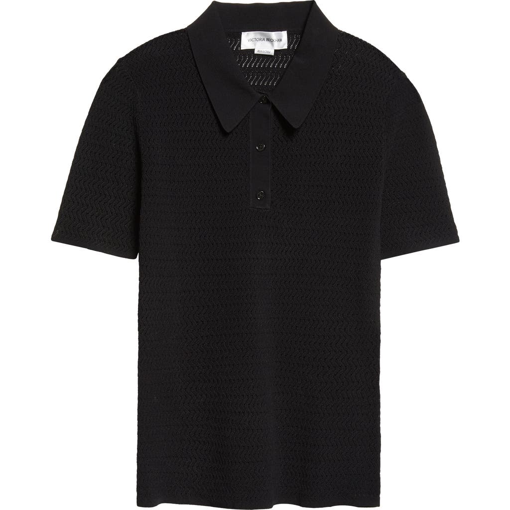 Victoria Beckham Chevron Pointelle Polo Sweater In Black