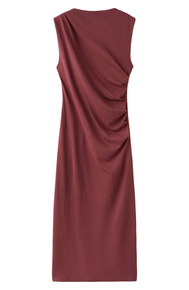 MANGO Ruched Sleeveless Midi Dress, Main, color, Russet