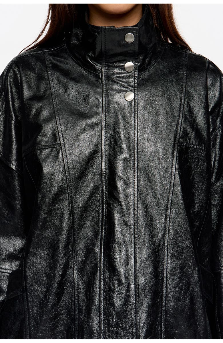Bimba y Lola Leather Oversize Jacket, Alternate, color, Black