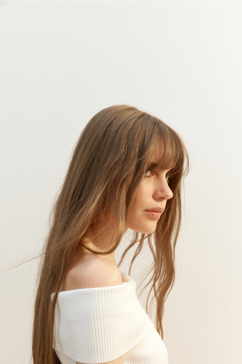 Ribbed Off-the-shoulder Dress, Alternate, color, White
