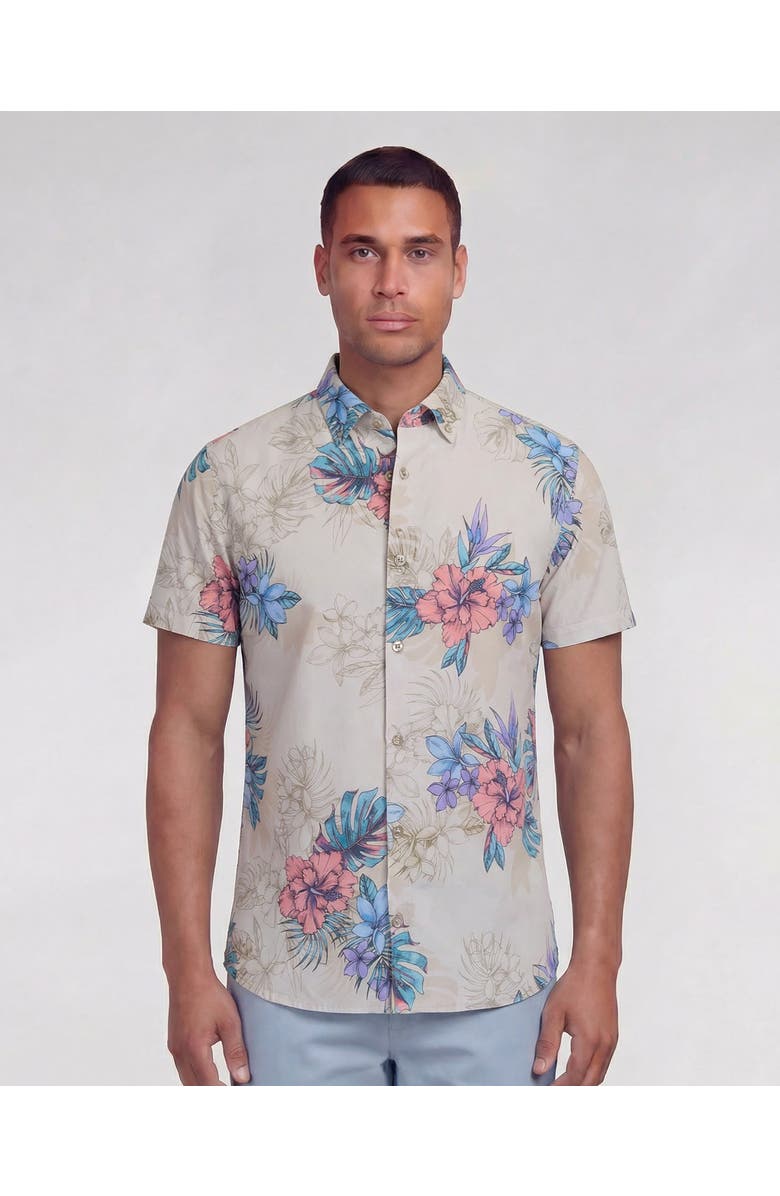 Lords of Harlech Exotic Floral Mens Knit Shirt, Main, color, Exotic Floral Neutral