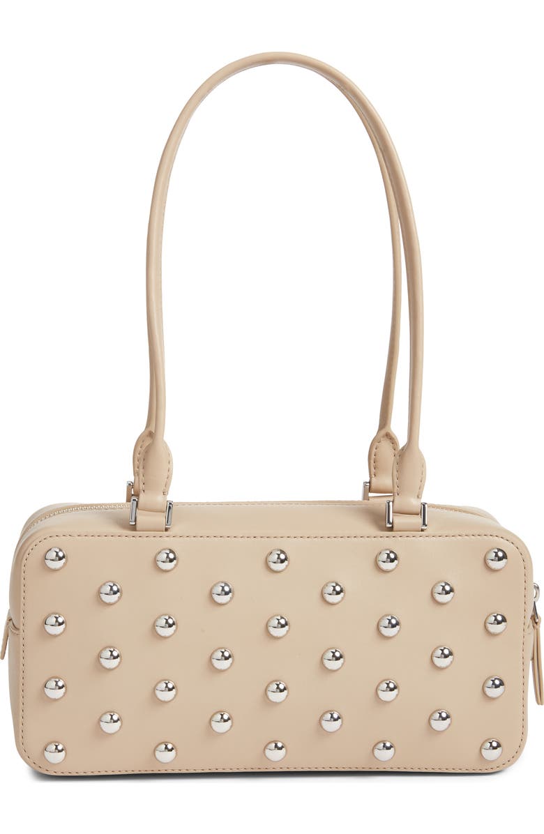 Veronica Beard Studded Boxy Leather Shoulder Bag, Alternate, color, Sand Dollar Shiny Silver