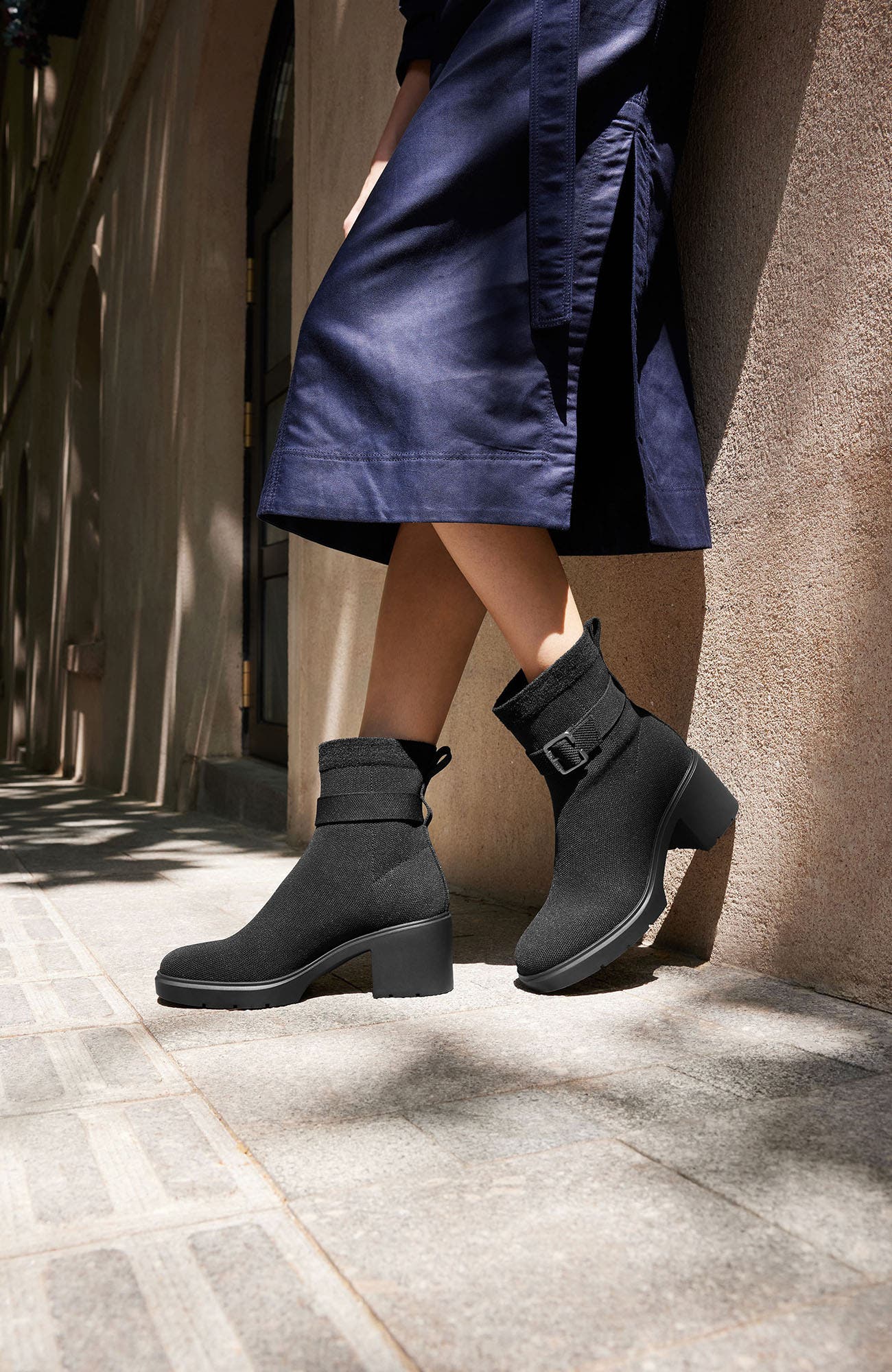 Gisella Square-Toe Water-Repellent Heeled Boots, Alternate, color, Black