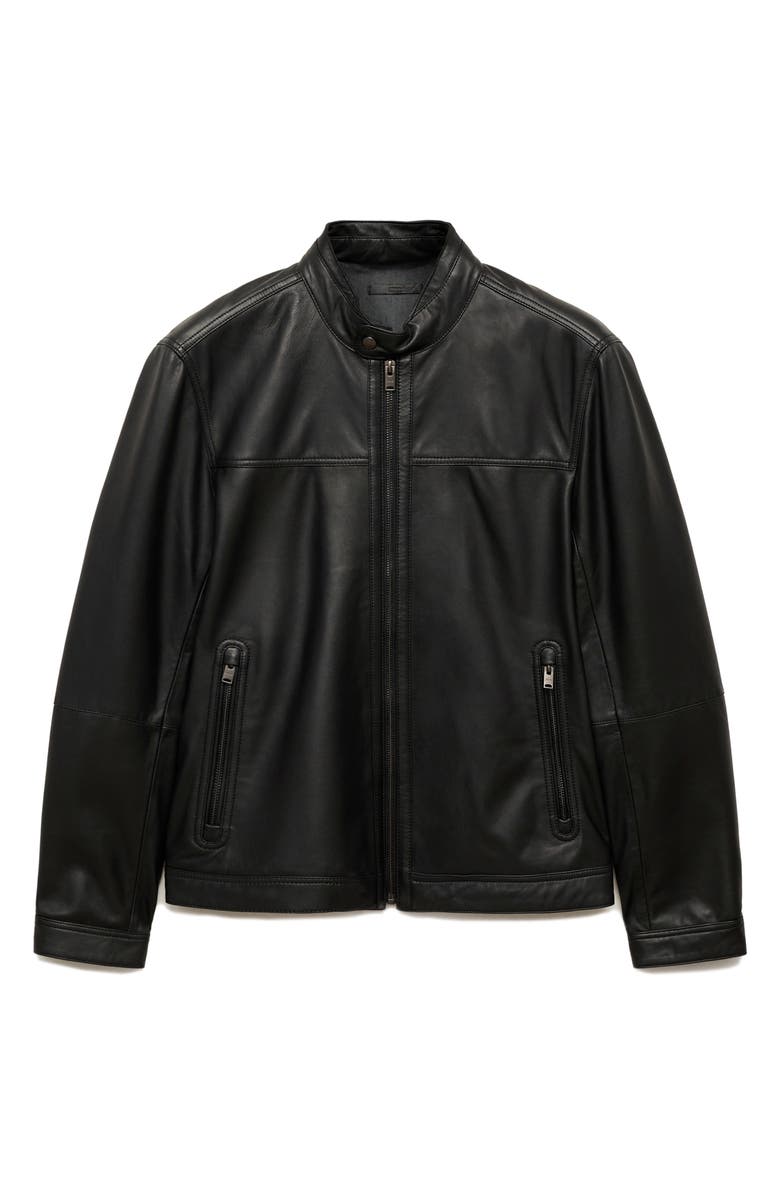 MANGO Leather Biker Jacket, Alternate, color, 