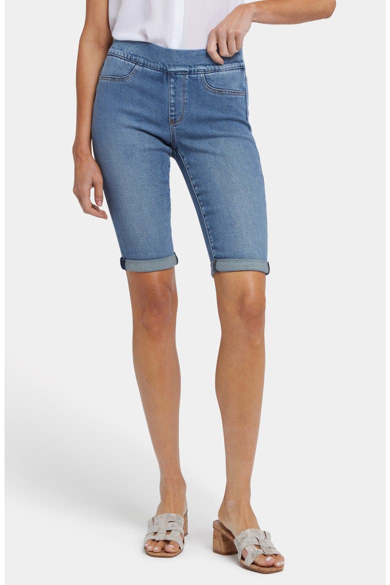 Roll Cuff Pull-On Denim Bermuda Shorts, Main, color, BARCELONA BREEZE