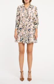 Cinq à Sept Rhys Trailing Iris Long Sleeve Minidress