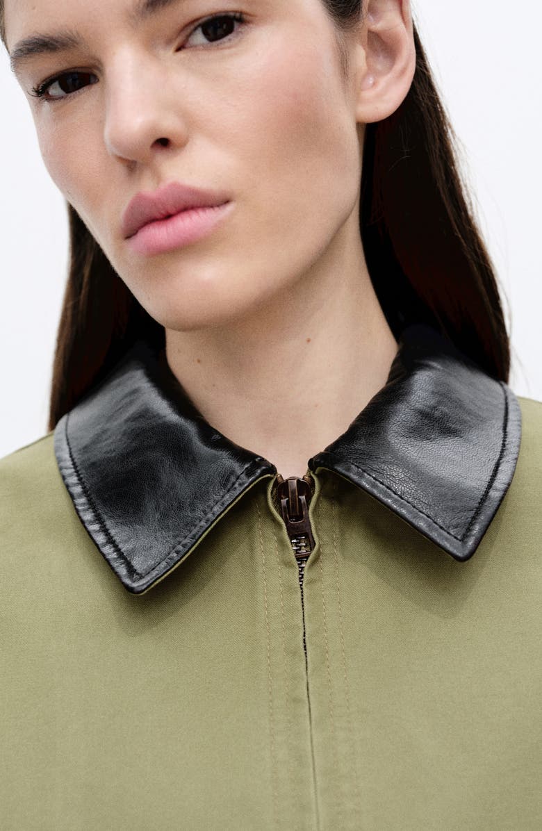 MANGO Cotton Jacket with Faux Leather Collar, Alternate, color, 