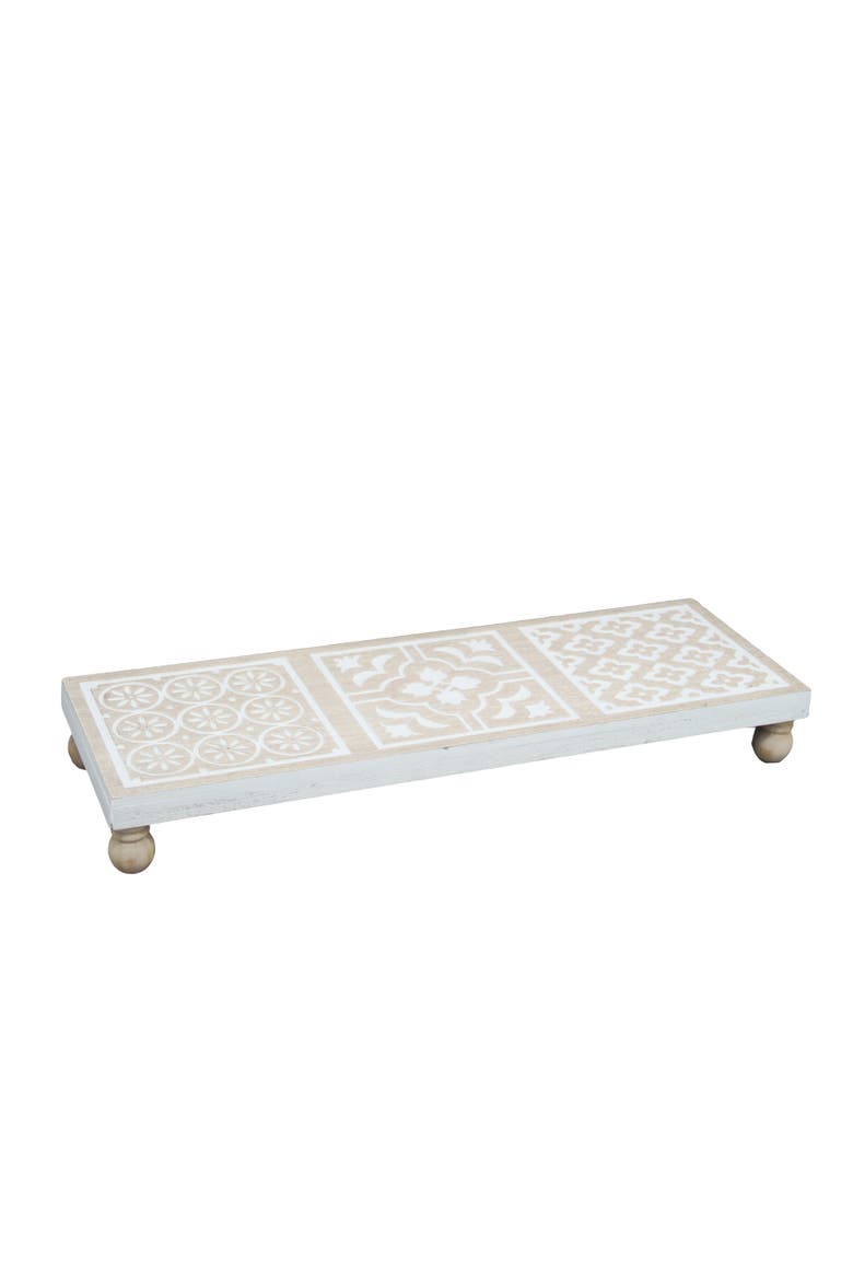 Carved Riser with Triple Damask, Main, color, White