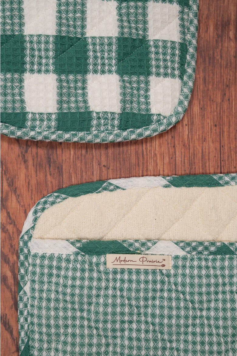 Prairie Essentials Pocket Potholders in Green Plaid, Set of 2, Alternate, color, Forest