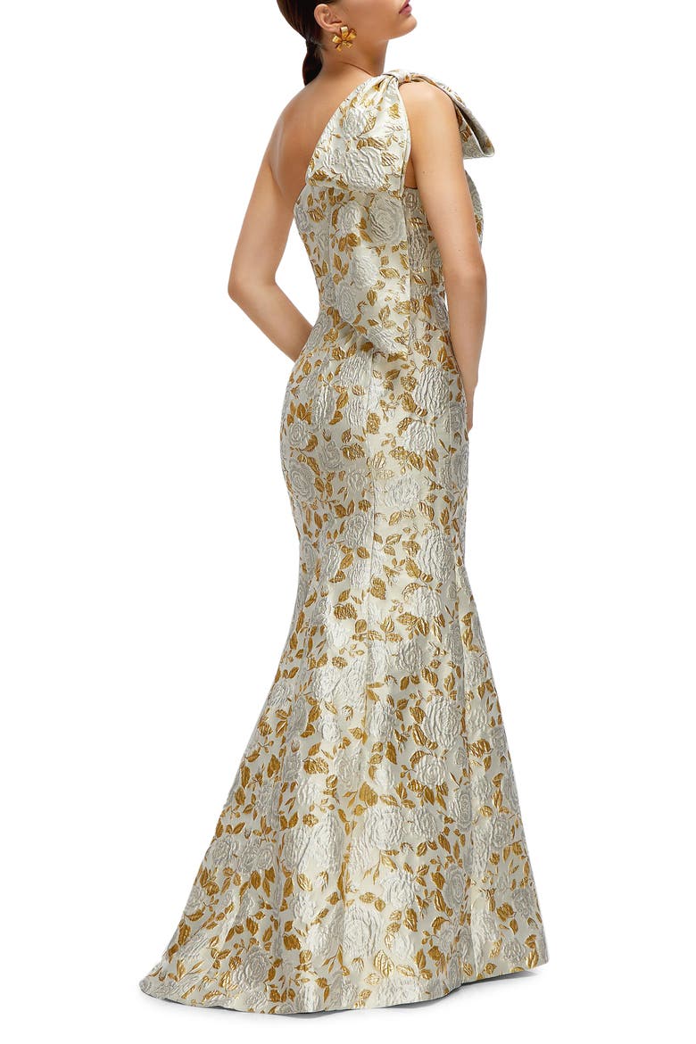 One-Shoulder Metallic Jacquard Trumpet Gown, Alternate, color, WINTER ROSE