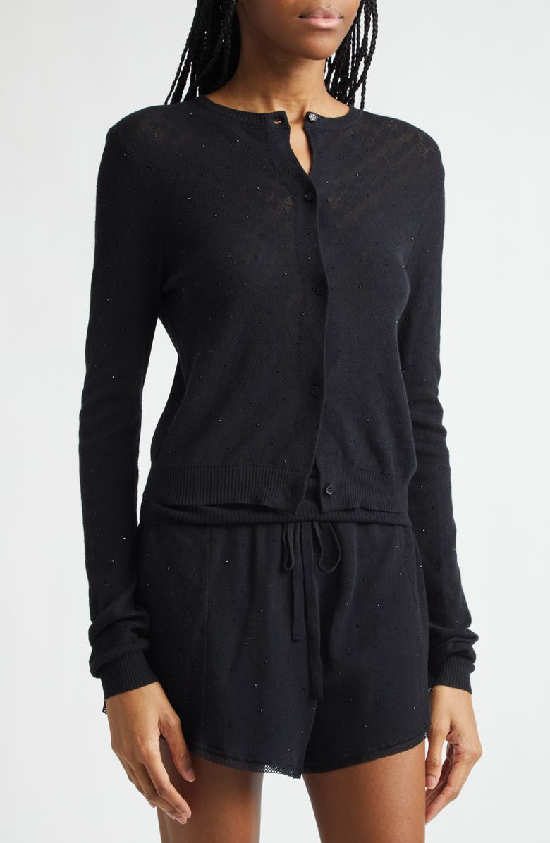 Area Girly Crystal Rib Cotton Cardigan, Alternate, color, Black