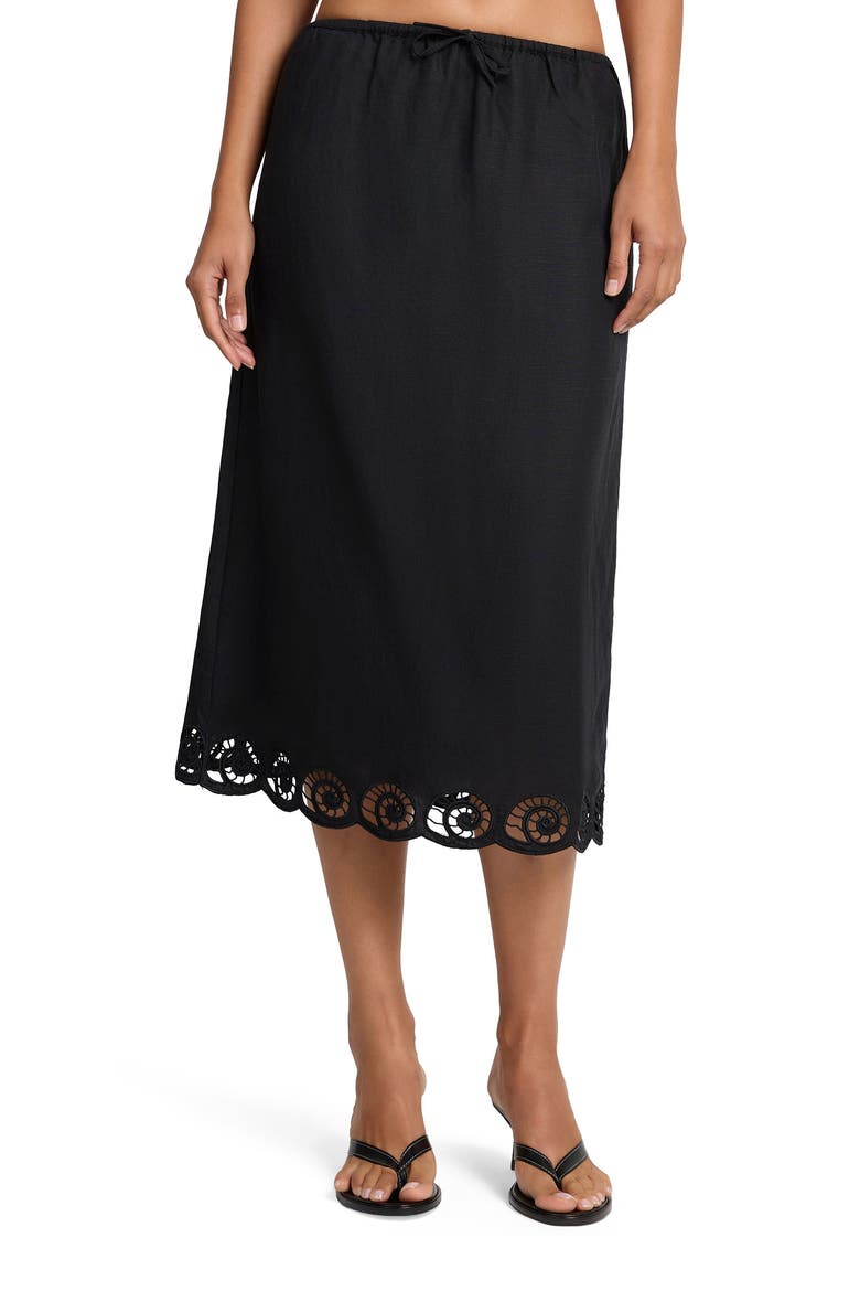 Air Linen Scallop Midi Skirt, Alternate, color, BLACK