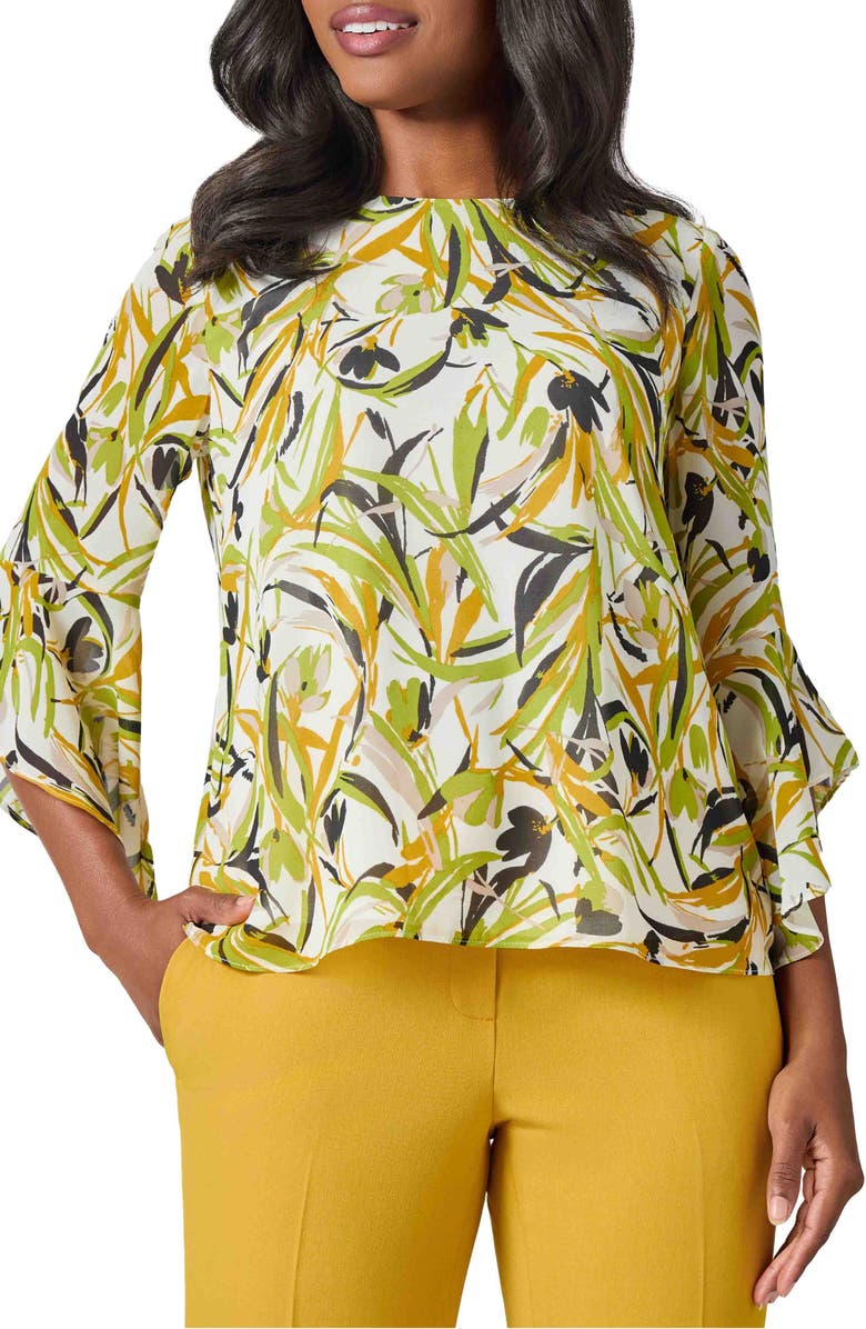 KASPER Floral Ruffle Sleeve Crepe Top, Main, color, 