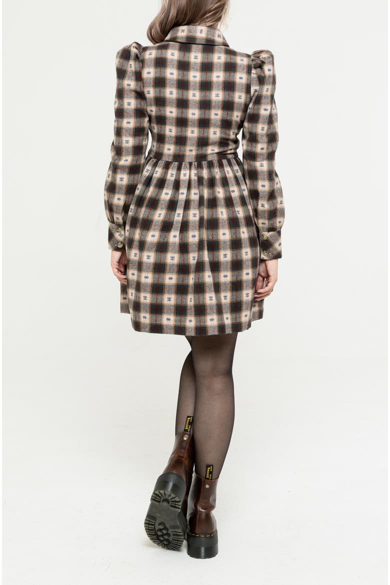 Emily Cotton Check Mini Shirt Dress, Alternate, color, Brown