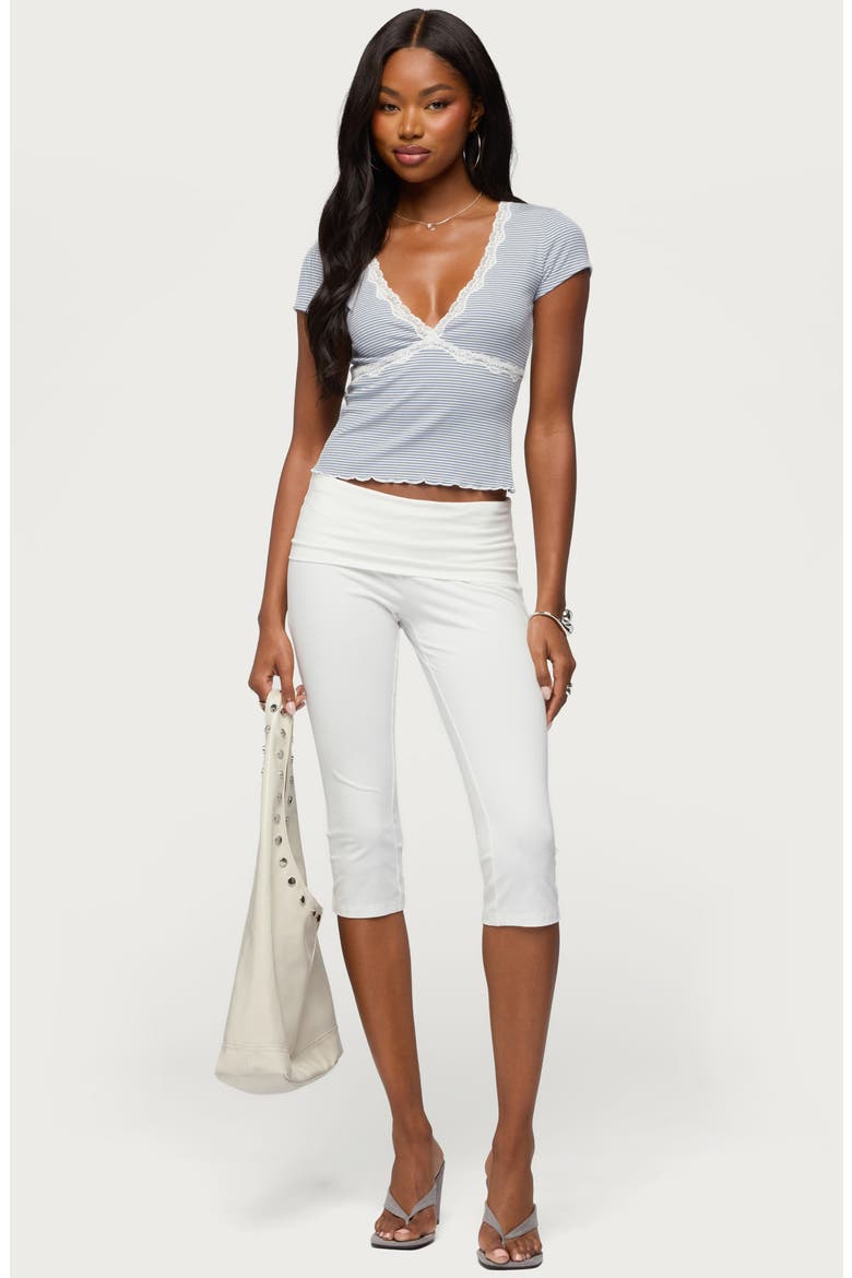Alvera Lacey V-Neck Top, Alternate, color, BLUE-AND-WHITE