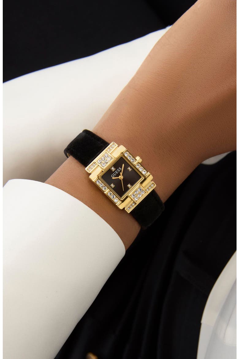 Taylor Square Leather Strap Watch, 21mm, Alternate, color, BLACK