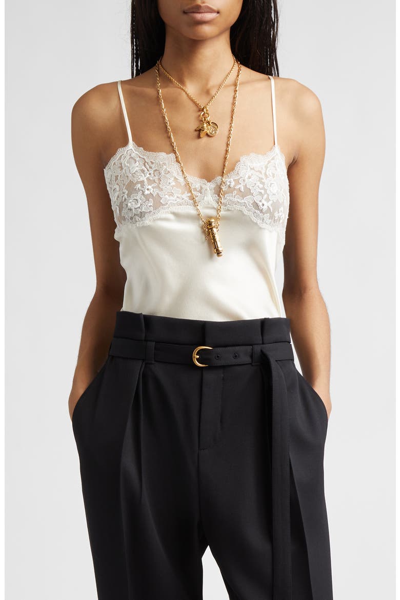 Lace Trim Silk Satin Camisole, Main, color, 112 EDEN WHITE
