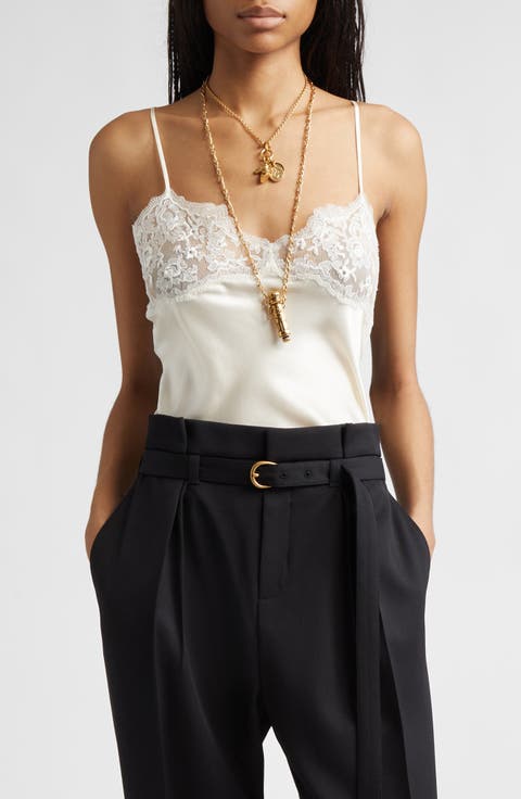 Lace Trim Silk Satin Camisole