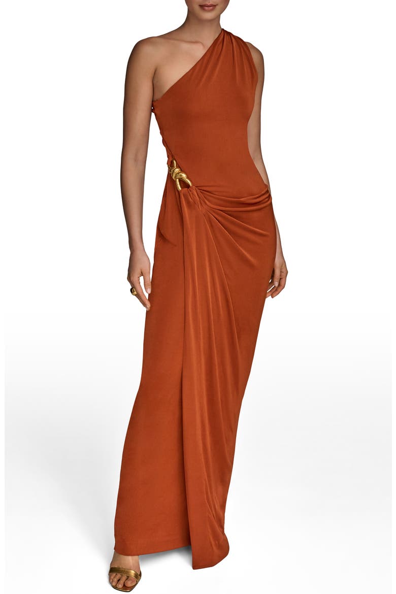 One-Shoulder Stretch Jersey Gown, Alternate, color, CINNAMON