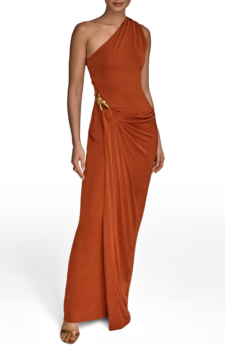 Donna Karan New York One-Shoulder Stretch Jersey Gown, Alternate, color, Cinnamon