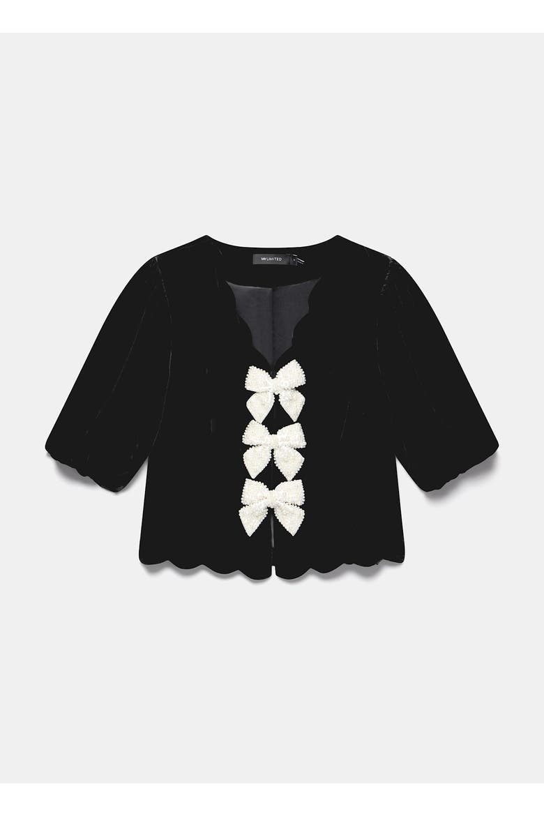 Velvet Scallop Trim Top, Alternate, color, Black