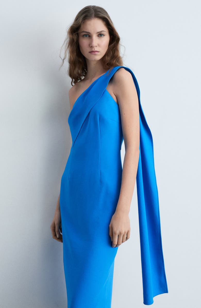 MANGO One-Shoulder Sheath Dress, Alternate, color, Blue