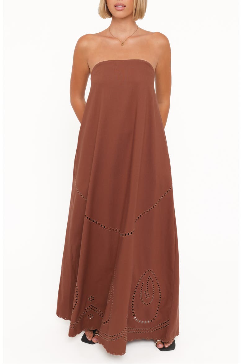 Como Strapless Maxi Dress, Main, color, BROWN