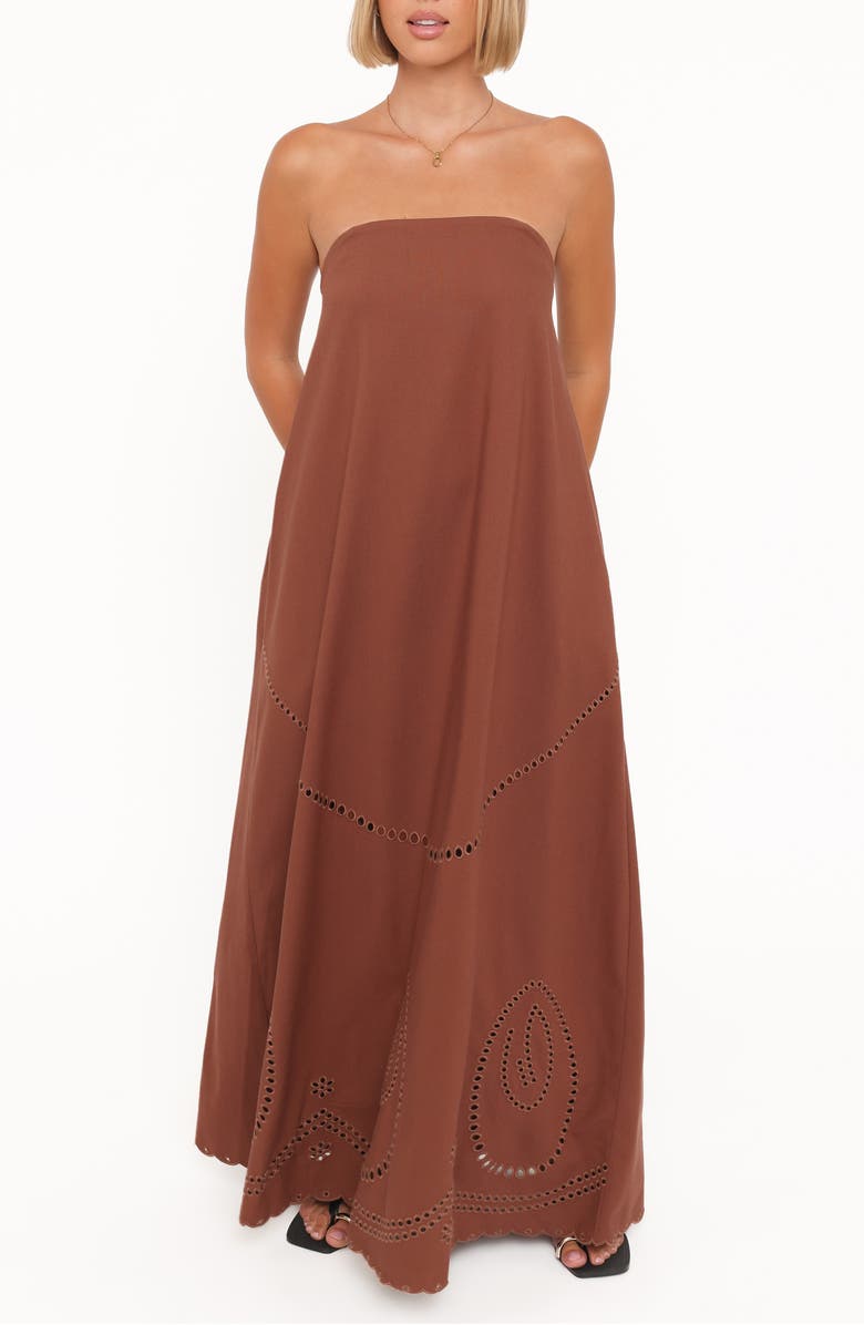 Petal & Pup Como Strapless Maxi Dress, Main, color, Brown