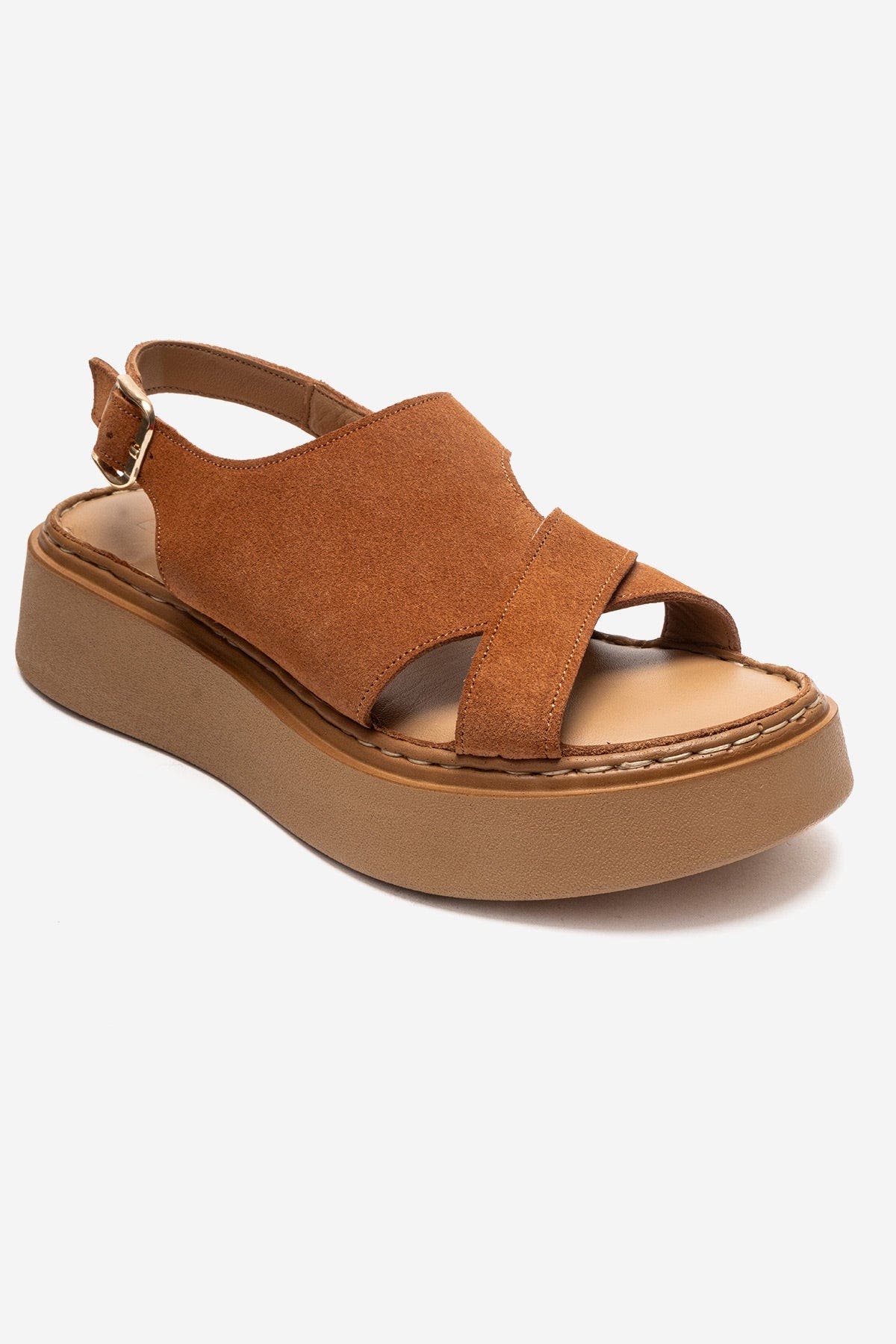 Forever & Always Shoes Vien Leather Platform Sandal, Alternate, color, Cognac Suede