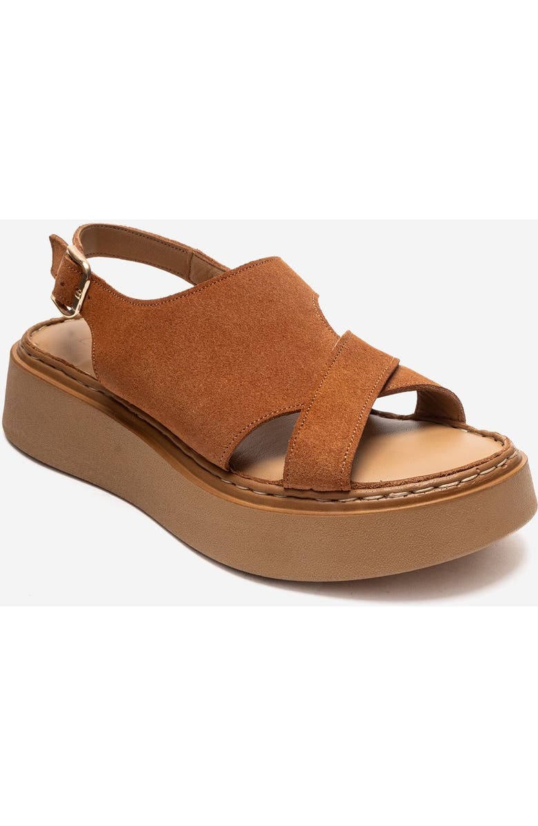 Forever & Always Shoes Vien Leather Platform Sandal, Alternate, color, Cognac Suede