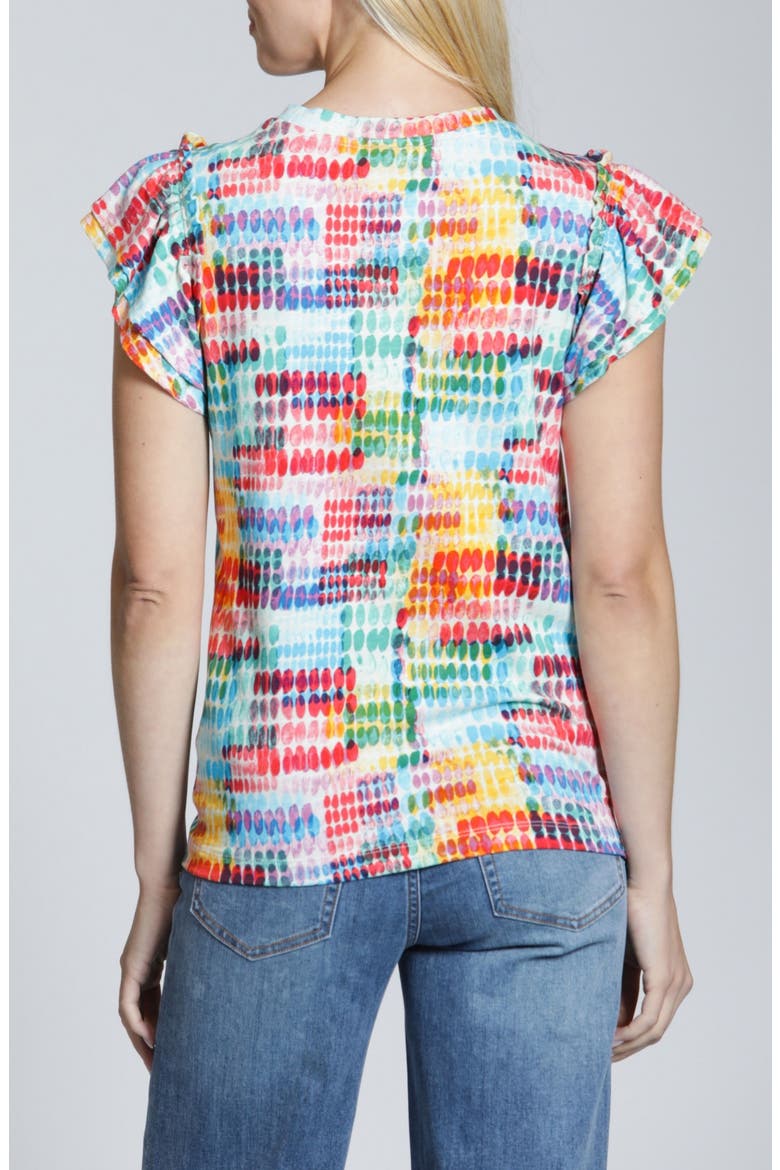 Double Ruffle Cap Sleeve Top, Alternate, color, TURQUOISE MULTI