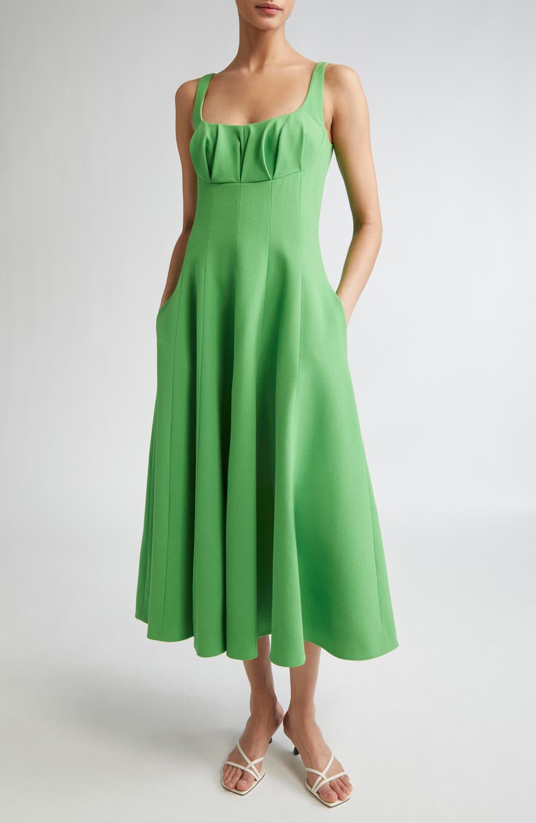 Emilia Wickstead Collins Gathered Wool Crepe A-Line Dress, Main, color, Fresh Green