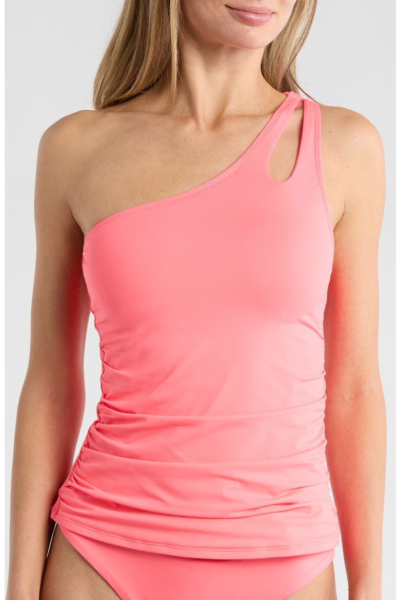 Keyhole Cutout One-Shoulder Tankini Bikini Top, Main, color, CORAL REEF