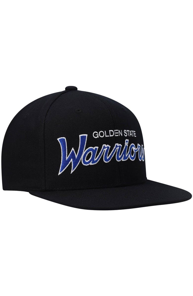 Mitchell & Ness Men's Mitchell & Ness Black Golden State Warriors Hardwood Classics Script 2.0 Snapback Hat, Alternate, color, Black
