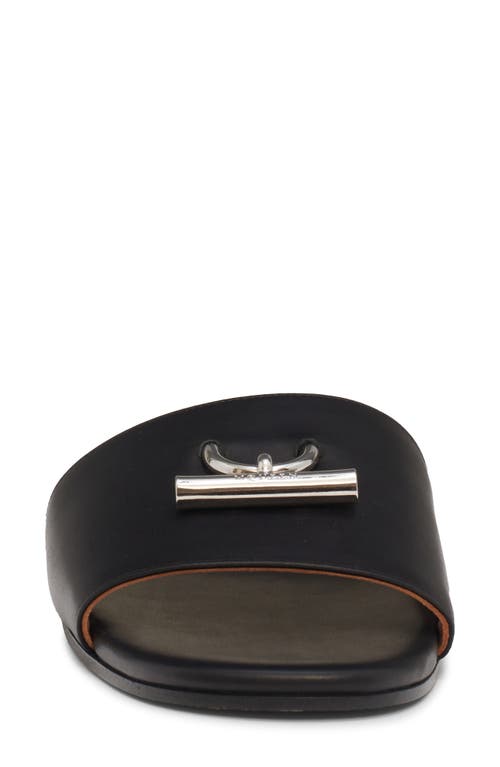 Alexander Mcqueen T-bar Leather Flat Sandals In Black/silver