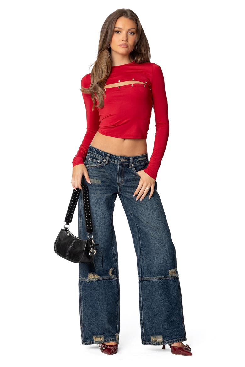 Revi Cutout Grommet Crop Top, Alternate, color, RED