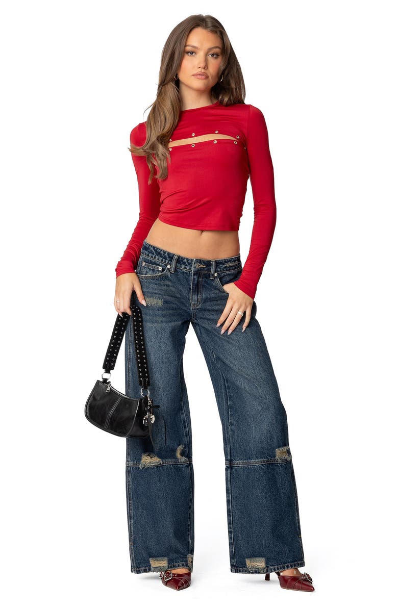 EDIKTED Revi Cutout Grommet Crop Top, Alternate, color, Red