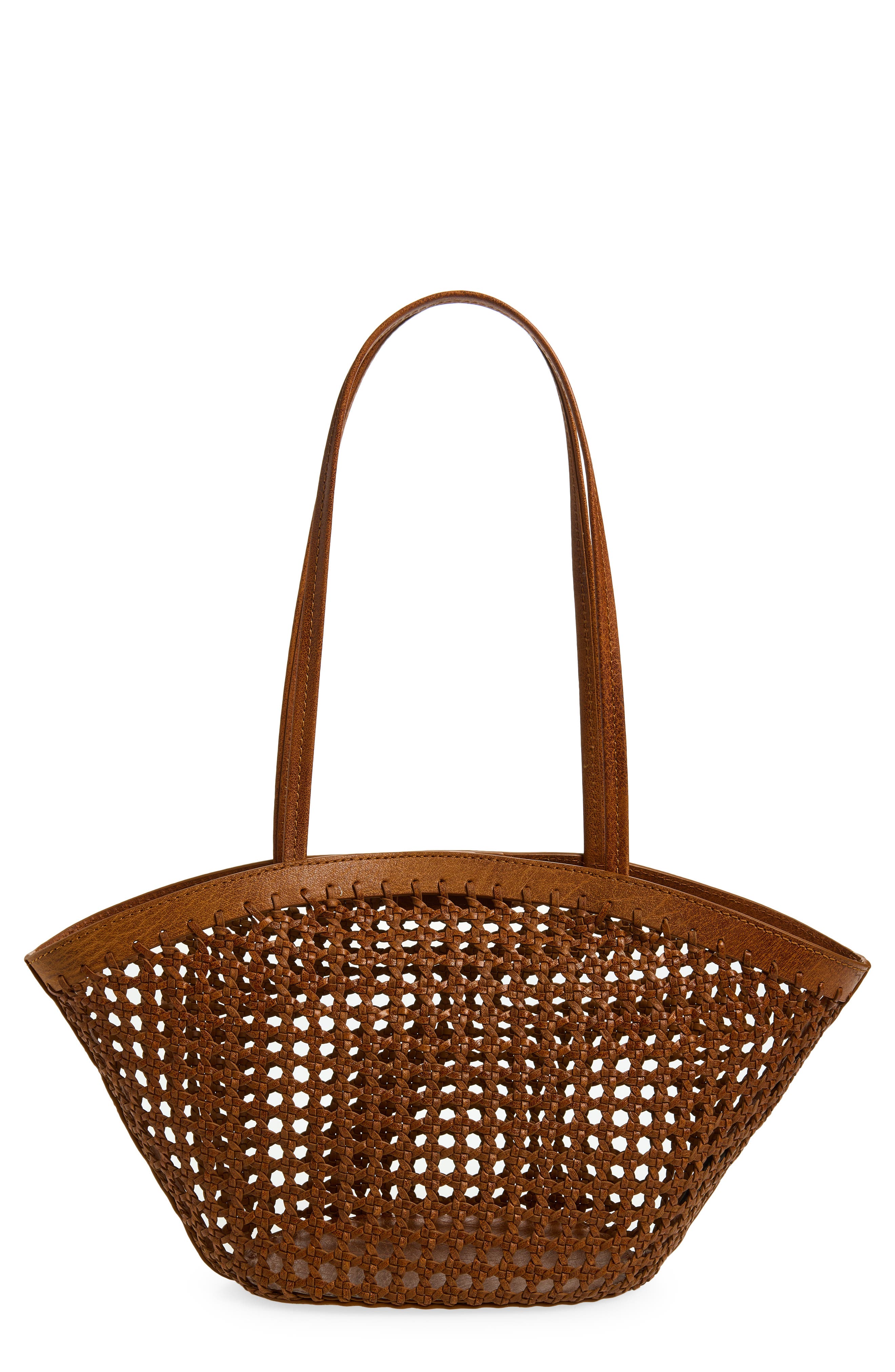 Madewell Caning Woven Leather Tote, Main, color, Toasted Coconut