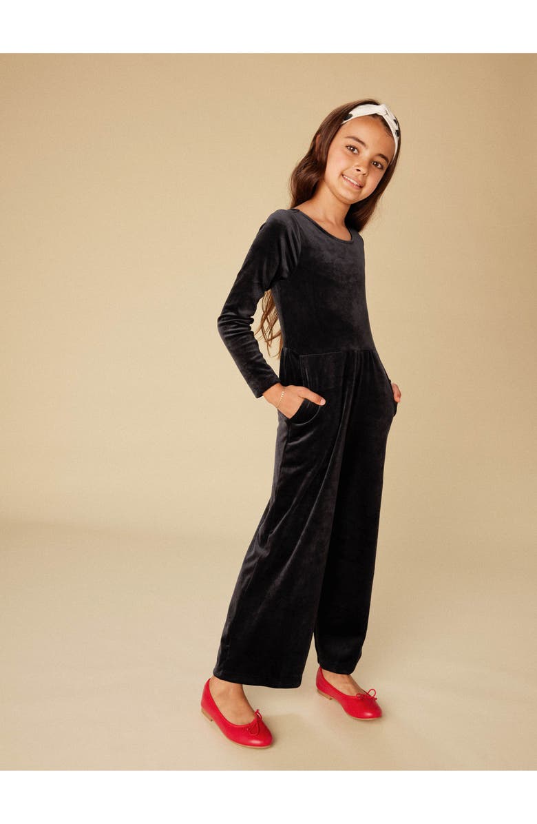 Tea Collection Just for Kicks Velour Jumpsuit, Alternate, color, Jet Black