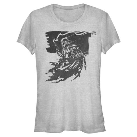 Junior's Star Wars The Mandalorian and Grogu Din Djarin and The Child Powerful Scene  Graphic T-Shirt