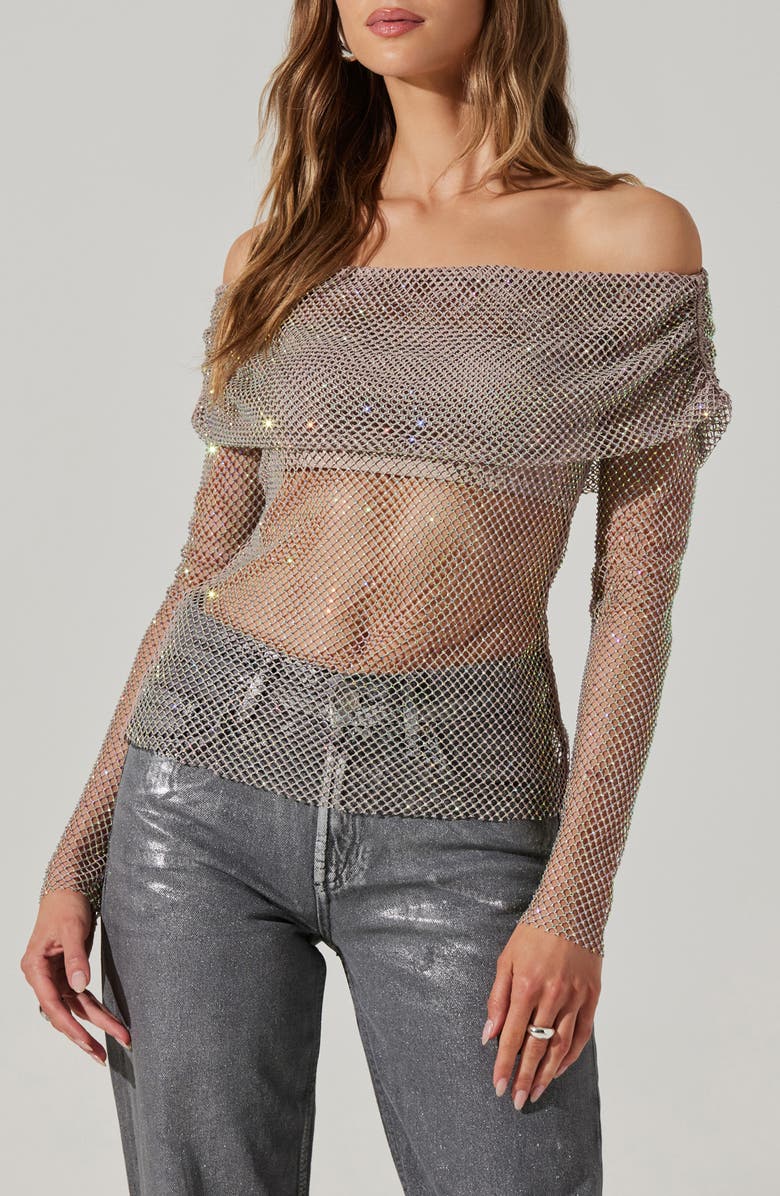 ASTR the Label Diamante Long Sleeve Mesh Shirt, Main, color, 