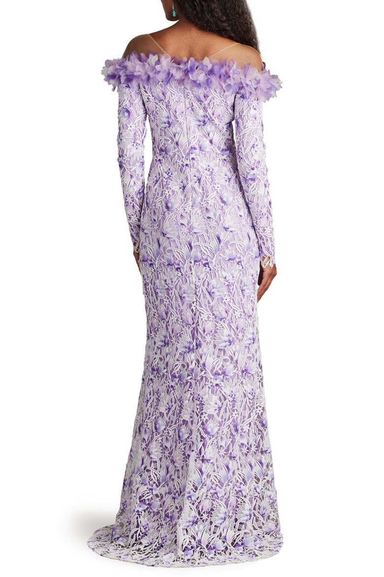 Floral Embroidered Off the Shoulder Gown, Alternate, color, WHITE/ PURPLE HAZE