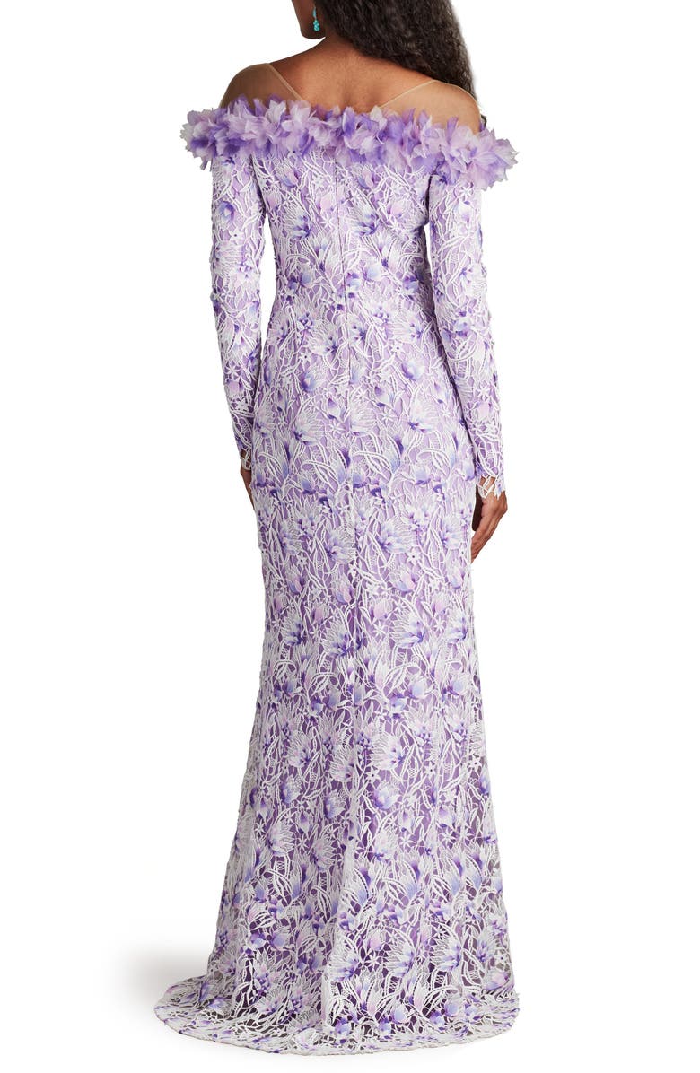 Tadashi Shoji Floral Embroidered Off the Shoulder Gown, Alternate, color, White/ Purple Haze