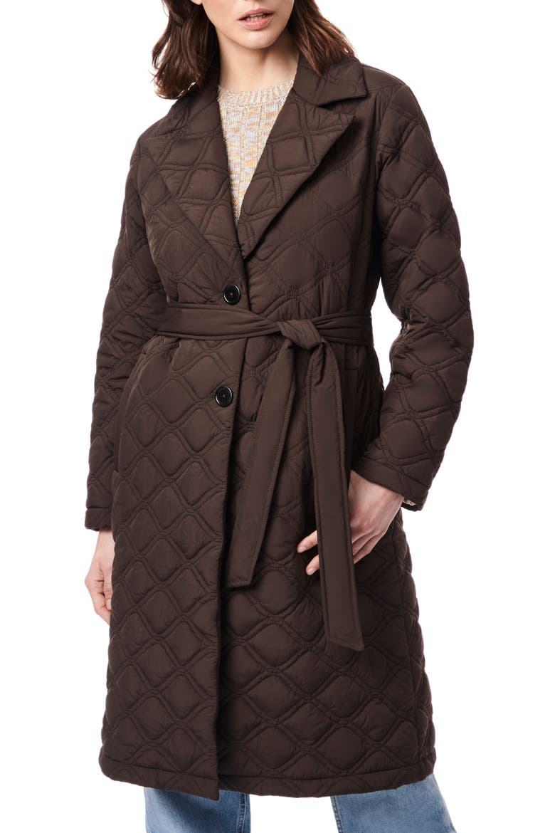 Belted Quilted Trench Coat, Main, color, COFFEE CAKE