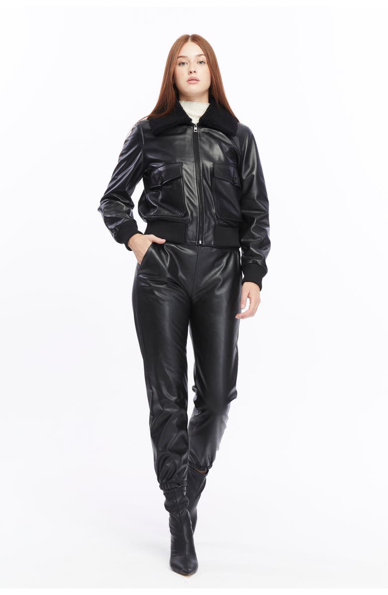 Furniq UK Florence Leather Bomber Jacket, Alternate, color, Black