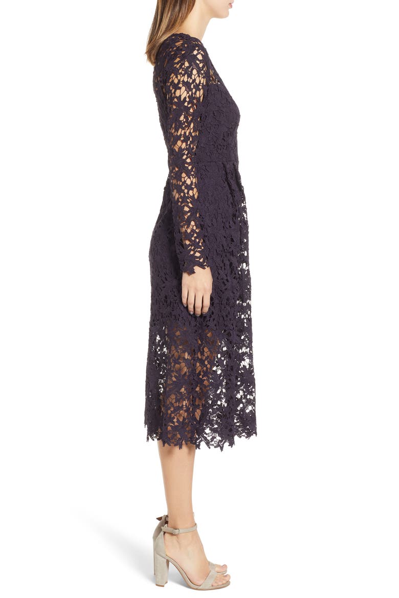 Lace Midi Dress, Alternate, color, EGGPLANT