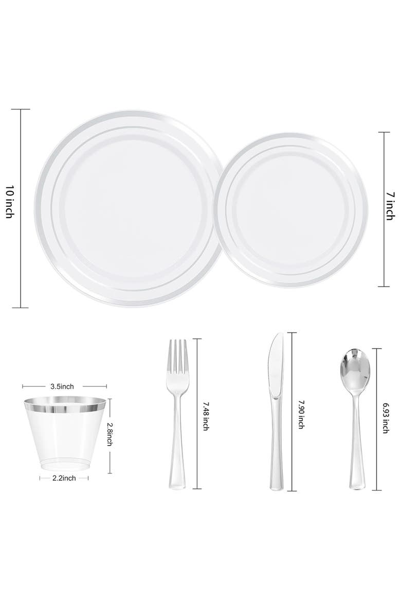 150 Piece Disposable Plastic Dinnerware Party Set, Alternate, color, Silver