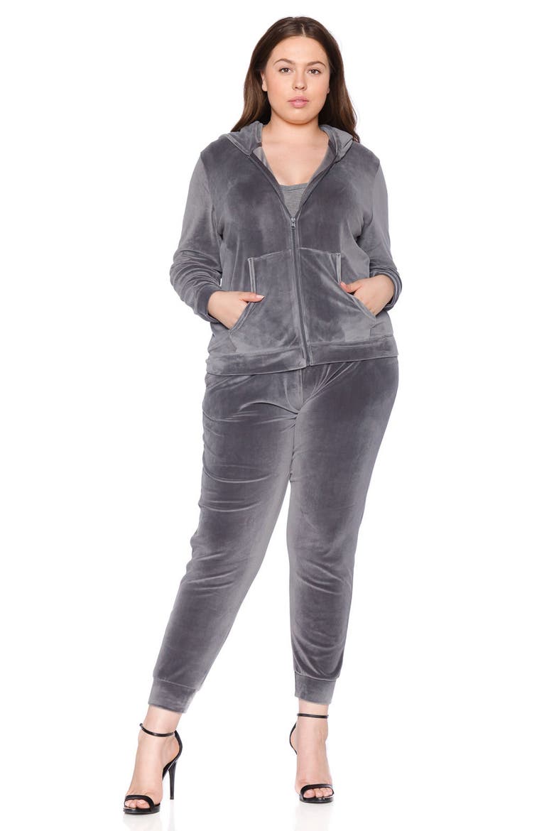 Velour Zip Hoodie, Alternate, color, NAVY